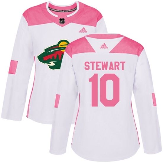 Women's Adidas Minnesota Wild #10 Chris Stewart Authentic White/Pink Fashion NHL Jersey Women's Adidas Minnesota Wild #10 Chris Stewart Authentic White/Pink Fashion NHL Jersey