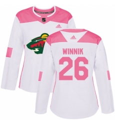 Women's Adidas Minnesota Wild #26 Daniel Winnik Authentic White/Pink Fashion NHL Jersey