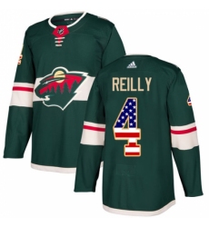Men's Adidas Minnesota Wild #4 Mike Reilly Authentic Green USA Flag Fashion NHL Jersey