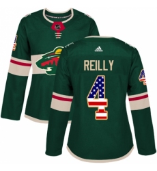 Women's Adidas Minnesota Wild #4 Mike Reilly Authentic Green USA Flag Fashion NHL Jersey