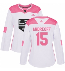 Women's Adidas Los Angeles Kings #15 Andy Andreoff Authentic White/Pink Fashion NHL Jersey