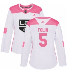Women's Adidas Los Angeles Kings #5 Christian Folin Authentic White/Pink Fashion NHL Jersey