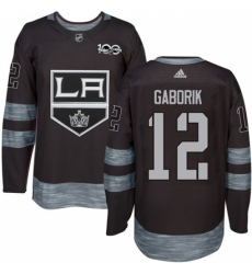 Men's Adidas Los Angeles Kings #12 Marian Gaborik Authentic Black 1917-2017 100th Anniversary NHL Jersey