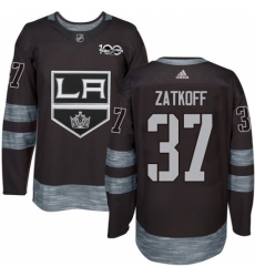 Men's Adidas Los Angeles Kings #37 Jeff Zatkoff Premier Black 1917-2017 100th Anniversary NHL Jersey