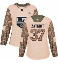 Women's Adidas Los Angeles Kings #37 Jeff Zatkoff Authentic Camo Veterans Day Practice NHL Jersey