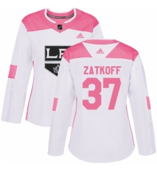 Women's Adidas Los Angeles Kings #37 Jeff Zatkoff Authentic White/Pink Fashion NHL Jersey