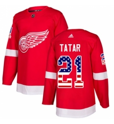 Men's Adidas Detroit Red Wings #21 Tomas Tatar Authentic Red USA Flag Fashion NHL Jersey