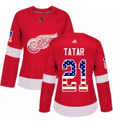 Women's Adidas Detroit Red Wings #21 Tomas Tatar Authentic Red USA Flag Fashion NHL Jersey
