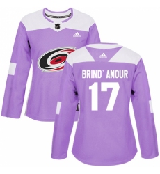 Women's Adidas Carolina Hurricanes #17 Rod Brind'Amour Authentic Purple Fights Cancer Practice NHL Jersey