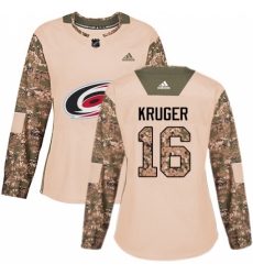 Women's Adidas Carolina Hurricanes #16 Marcus Kruger Authentic Camo Veterans Day Practice NHL Jersey