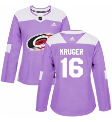 Women's Adidas Carolina Hurricanes #16 Marcus Kruger Authentic Purple Fights Cancer Practice NHL Jersey