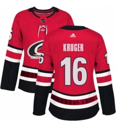 Women's Adidas Carolina Hurricanes #16 Marcus Kruger Authentic Red Home NHL Jersey