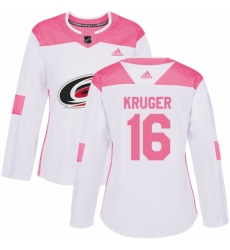 Women's Adidas Carolina Hurricanes #16 Marcus Kruger Authentic White/Pink Fashion NHL Jersey