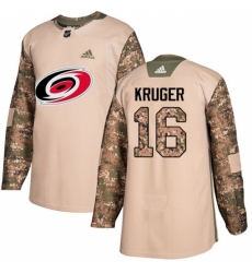 Youth Adidas Carolina Hurricanes #16 Marcus Kruger Authentic Camo Veterans Day Practice NHL Jersey