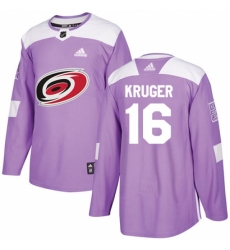 Youth Adidas Carolina Hurricanes #16 Marcus Kruger Authentic Purple Fights Cancer Practice NHL Jersey