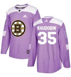 Men's Adidas Boston Bruins #35 Anton Khudobin Authentic Purple Fights Cancer Practice NHL Jersey
