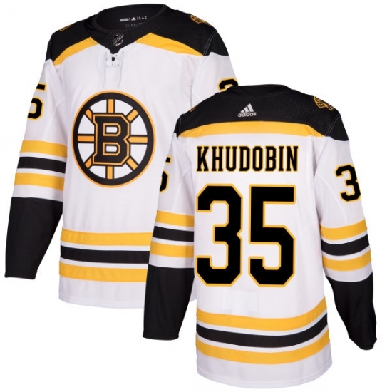 Men's Adidas Boston Bruins #35 Anton Khudobin Authentic White Away NHL Jersey Men's Adidas Boston Bruins #35 Anton Khudobin Authentic White Away NHL Jersey