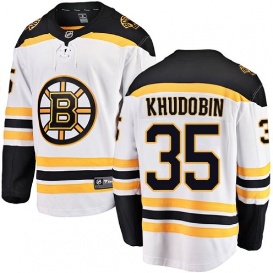 Men's Boston Bruins #35 Anton Khudobin Authentic White Away Fanatics Branded Breakaway NHL Jersey Men's Boston Bruins #35 Anton Khudobin Authentic White Away Fanatics Branded Breakaway NHL Jersey