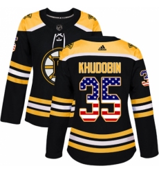 Women's Adidas Boston Bruins #35 Anton Khudobin Authentic Black USA Flag Fashion NHL Jersey Women's Adidas Boston Bruins #35 Anton Khudobin Authentic Black USA Flag Fashion NHL Jersey