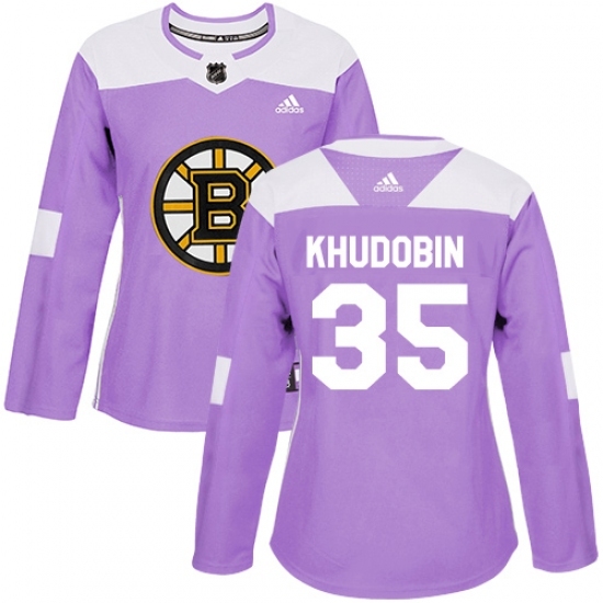 Women's Adidas Boston Bruins #35 Anton Khudobin Authentic Purple Fights Cancer Practice NHL Jersey Women's Adidas Boston Bruins #35 Anton Khudobin Authentic Purple Fights Cancer Practice NHL Jersey