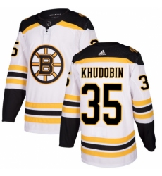 Women's Adidas Boston Bruins #35 Anton Khudobin Authentic White Away NHL Jersey Women's Adidas Boston Bruins #35 Anton Khudobin Authentic White Away NHL Jersey