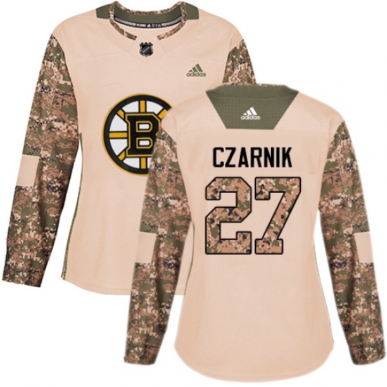 Women's Adidas Boston Bruins #27 Austin Czarnik Authentic Camo Veterans Day Practice NHL Jersey Women's Adidas Boston Bruins #27 Austin Czarnik Authentic Camo Veterans Day Practice NHL Jersey