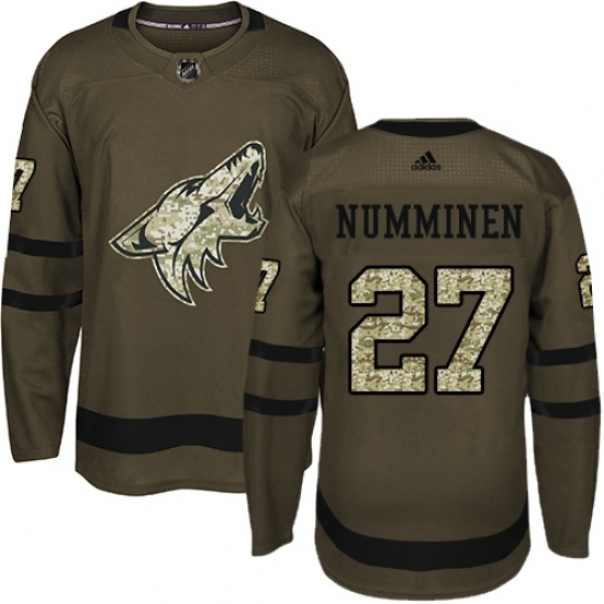 Men's Adidas Arizona Coyotes #27 Teppo Numminen Authentic Green Salute to Service NHL Jersey Men's Adidas Arizona Coyotes #27 Teppo Numminen Authentic Green Salute to Service NHL Jersey