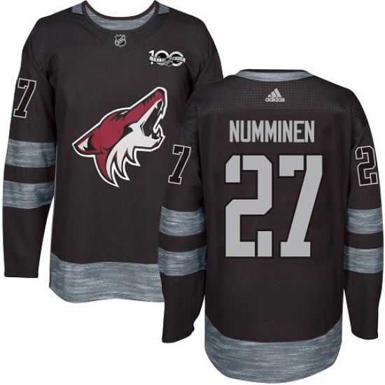 Men's Adidas Arizona Coyotes #27 Teppo Numminen Premier Black 1917-2017 100th Anniversary NHL Jersey Men's Adidas Arizona Coyotes #27 Teppo Numminen Premier Black 1917-2017 100th Anniversary NHL Jersey