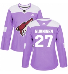 Women's Adidas Arizona Coyotes #27 Teppo Numminen Authentic Purple Fights Cancer Practice NHL Jersey