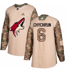 Men's Adidas Arizona Coyotes #6 Jakob Chychrun Authentic Camo Veterans Day Practice NHL Jersey