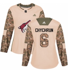 Women's Adidas Arizona Coyotes #6 Jakob Chychrun Authentic Camo Veterans Day Practice NHL Jersey