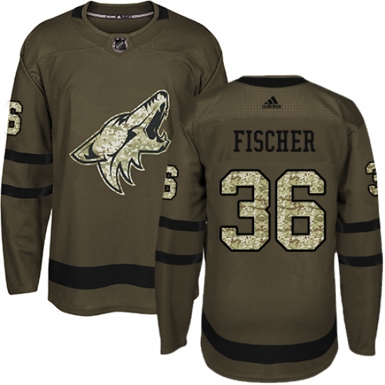 Men's Adidas Arizona Coyotes #36 Christian Fischer Authentic Green Salute to Service NHL Jersey Men's Adidas Arizona Coyotes #36 Christian Fischer Authentic Green Salute to Service NHL Jersey