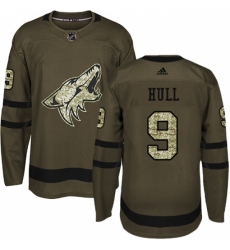 Men's Adidas Arizona Coyotes #9 Bobby Hull Premier Green Salute to Service NHL Jersey