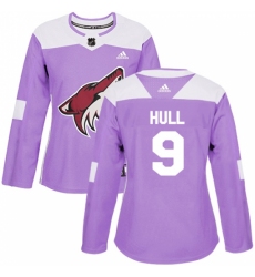 Women's Adidas Arizona Coyotes #9 Bobby Hull Authentic Purple Fights Cancer Practice NHL Jersey