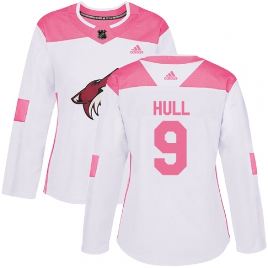 Women's Adidas Arizona Coyotes #9 Bobby Hull Authentic White/Pink Fashion NHL Jersey Women's Adidas Arizona Coyotes #9 Bobby Hull Authentic White/Pink Fashion NHL Jersey