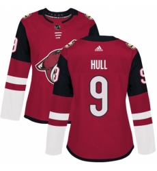 Women's Adidas Arizona Coyotes #9 Bobby Hull Premier Burgundy Red Home NHL Jersey