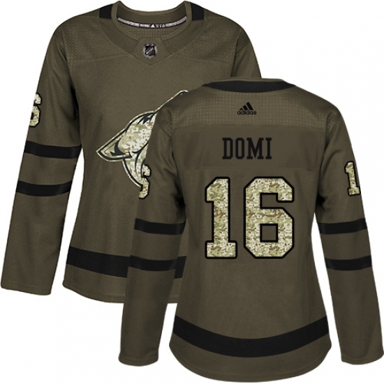 Women's Adidas Arizona Coyotes #16 Max Domi Authentic Green Salute to Service NHL Jersey Women's Adidas Arizona Coyotes #16 Max Domi Authentic Green Salute to Service NHL Jersey