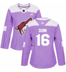 Women's Adidas Arizona Coyotes #16 Max Domi Authentic Purple Fights Cancer Practice NHL Jersey