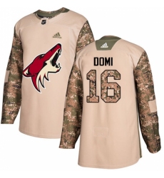 Youth Adidas Arizona Coyotes #16 Max Domi Authentic Camo Veterans Day Practice NHL Jersey
