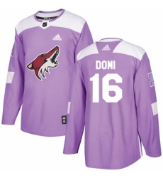 Youth Adidas Arizona Coyotes #16 Max Domi Authentic Purple Fights Cancer Practice NHL Jersey
