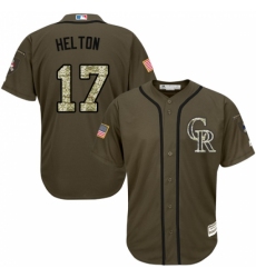 Men's Majestic Colorado Rockies #17 Todd Helton Replica Green Salute to Service MLB Jersey