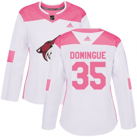 Women's Adidas Arizona Coyotes #35 Louis Domingue Authentic White/Pink Fashion NHL Jersey Women's Adidas Arizona Coyotes #35 Louis Domingue Authentic White/Pink Fashion NHL Jersey