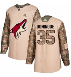 Youth Adidas Arizona Coyotes #35 Louis Domingue Authentic Camo Veterans Day Practice NHL Jersey
