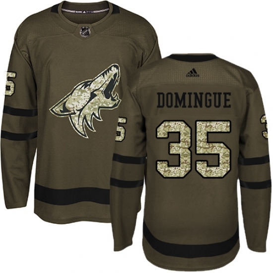 Youth Adidas Arizona Coyotes #35 Louis Domingue Authentic Green Salute to Service NHL Jersey Youth Adidas Arizona Coyotes #35 Louis Domingue Authentic Green Salute to Service NHL Jersey