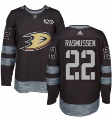 Men's Adidas Anaheim Ducks #22 Dennis Rasmussen Authentic Black 1917-2017 100th Anniversary NHL Jersey