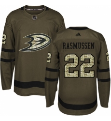 Men's Adidas Anaheim Ducks #22 Dennis Rasmussen Authentic Green Salute to Service NHL Jersey