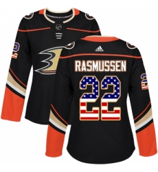 Women's Adidas Anaheim Ducks #22 Dennis Rasmussen Authentic Black USA Flag Fashion NHL Jersey