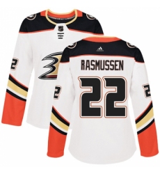 Women's Adidas Anaheim Ducks #22 Dennis Rasmussen Authentic White Away NHL Jersey