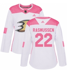 Women's Adidas Anaheim Ducks #22 Dennis Rasmussen Authentic White/Pink Fashion NHL Jersey