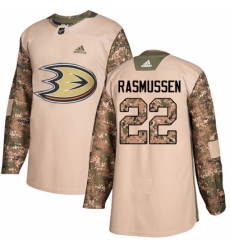 Youth Adidas Anaheim Ducks #22 Dennis Rasmussen Authentic Camo Veterans Day Practice NHL Jersey